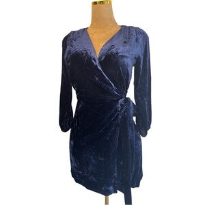J. Crew Crushed Velvet Wrap Dress W/ Tie, Dark Blue Sz 4, Velour, Dressy